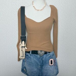 American-vintage Women's Tan and Brown Blouse